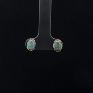 9K Yellow Gold Solid Black Opal Stud Earrings 27129