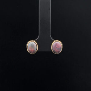 18K Yellow Gold Solid Black Opal Stud Earrings 27150