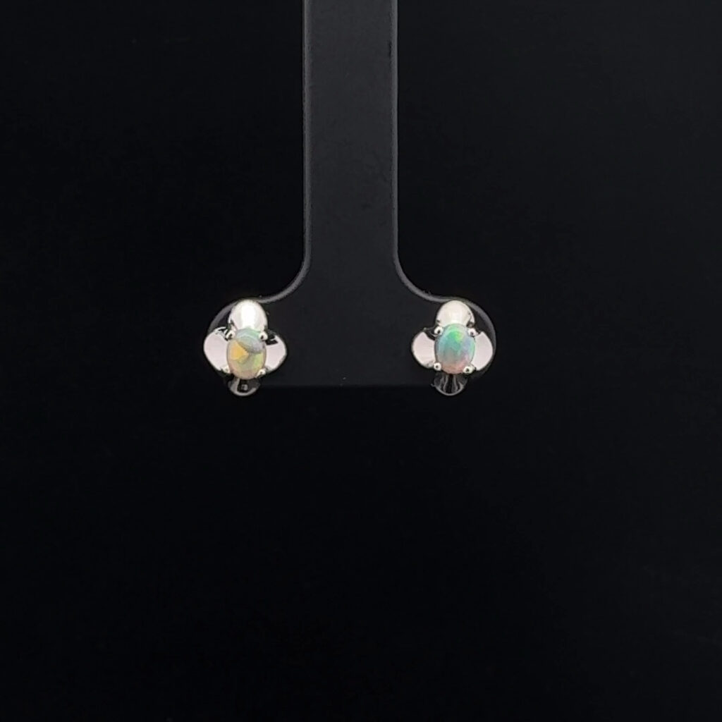 9K White Gold Solid Semi-Black Opal Stud Earrings 27186