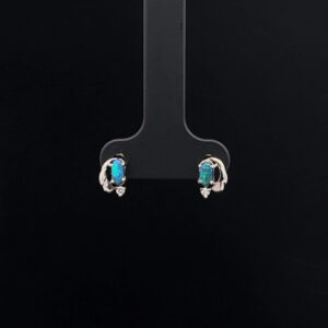 9K White Gold solid Black Opal & Diamond Stud Earrings 27191