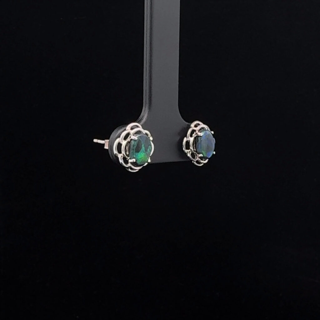 9K White Gold Solid Black Opal Stud Earrings 27195