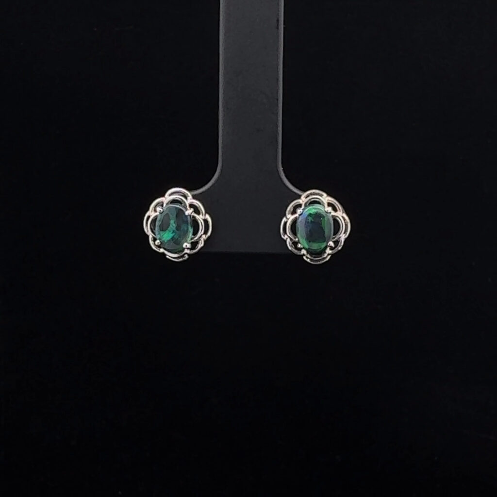 9K White Gold Solid Black Opal Stud Earrings 27195