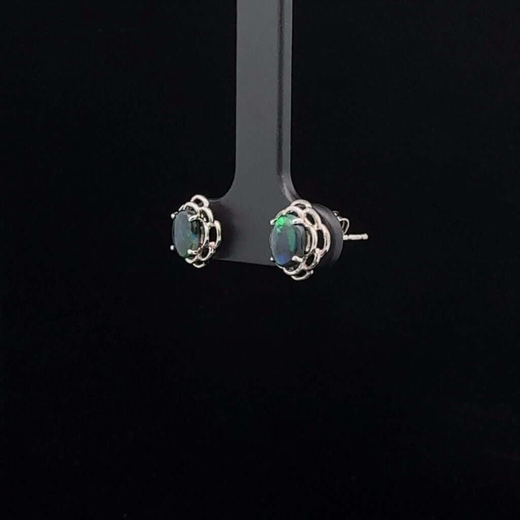 9K White Gold Solid Black Opal Stud Earrings 27195