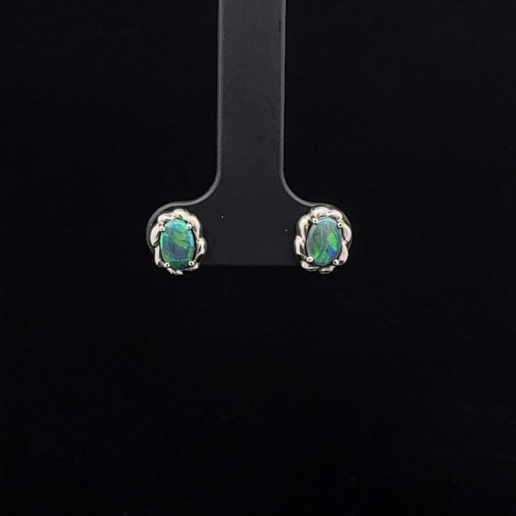 9K White Gold Solid Black Opal Stud Earrings 27198