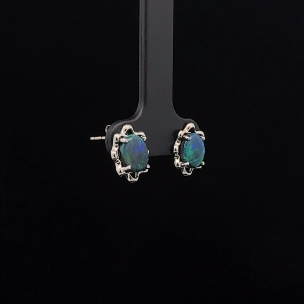 9K White Gold Solid Black Opal Stud Earrings 27210