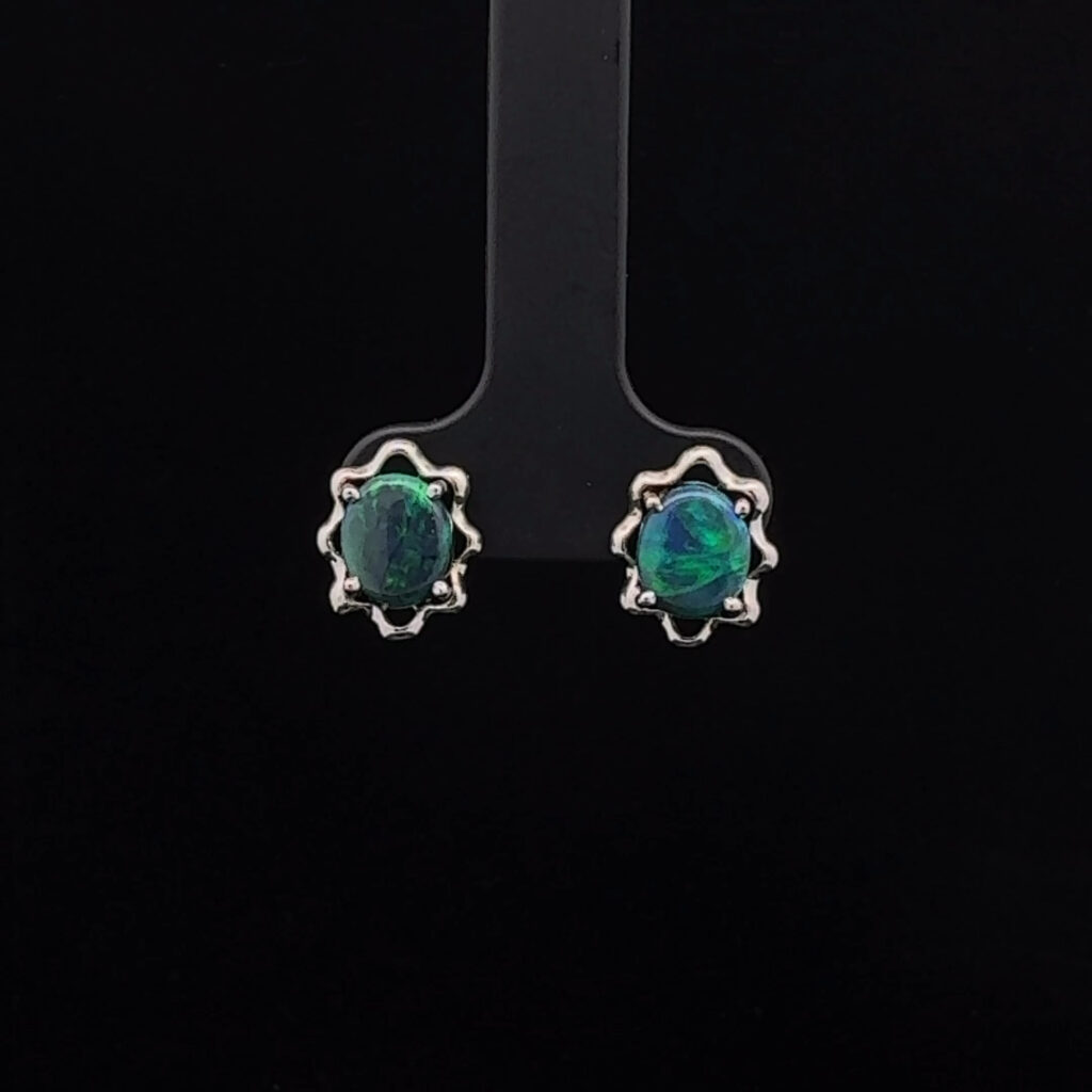 9K White Gold Solid Black Opal Stud Earrings 27210