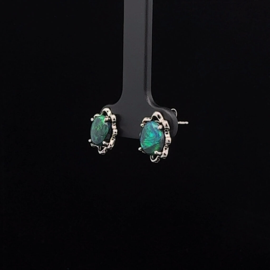 9K White Gold Solid Black Opal Stud Earrings 27210