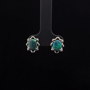 9K White Gold Solid Black Opal Stud Earrings 27210