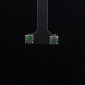 18K White Gold Solid Black Crystal Opal Stud Earrings 27224