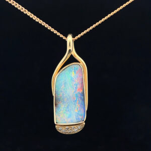 18K Yellow Gold Solid Boulder Opal & Diamond Pendant 27739