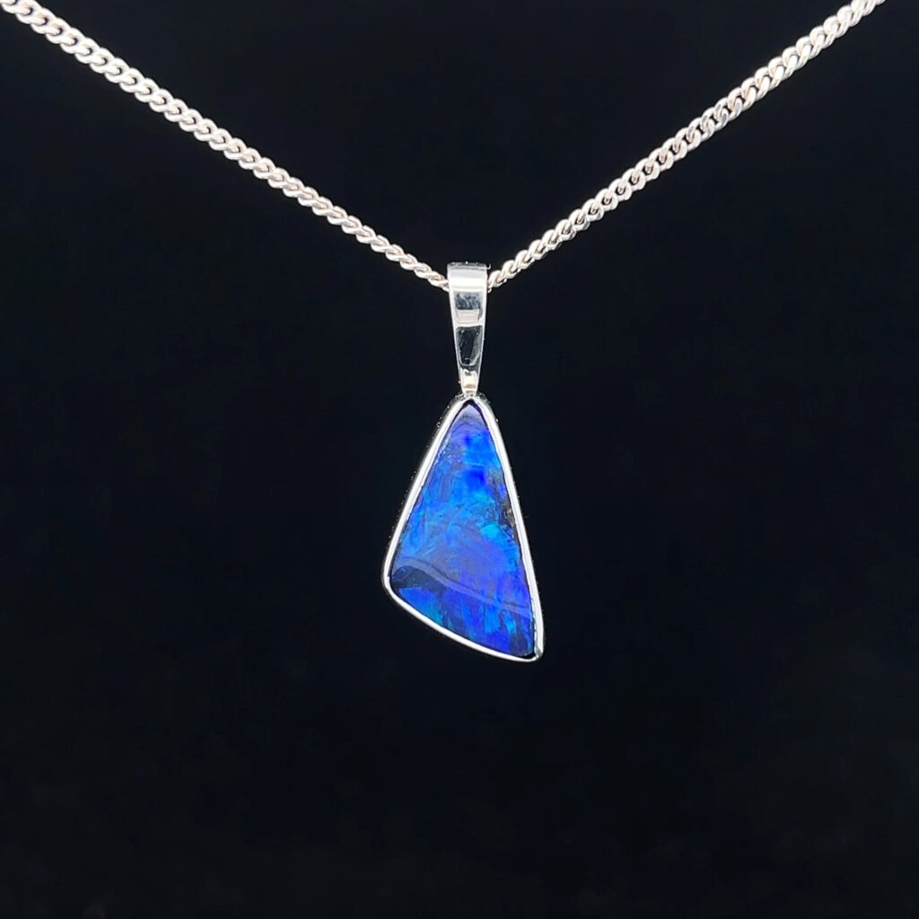 18K White Gold Solid Boulder Opal Pendant 27780