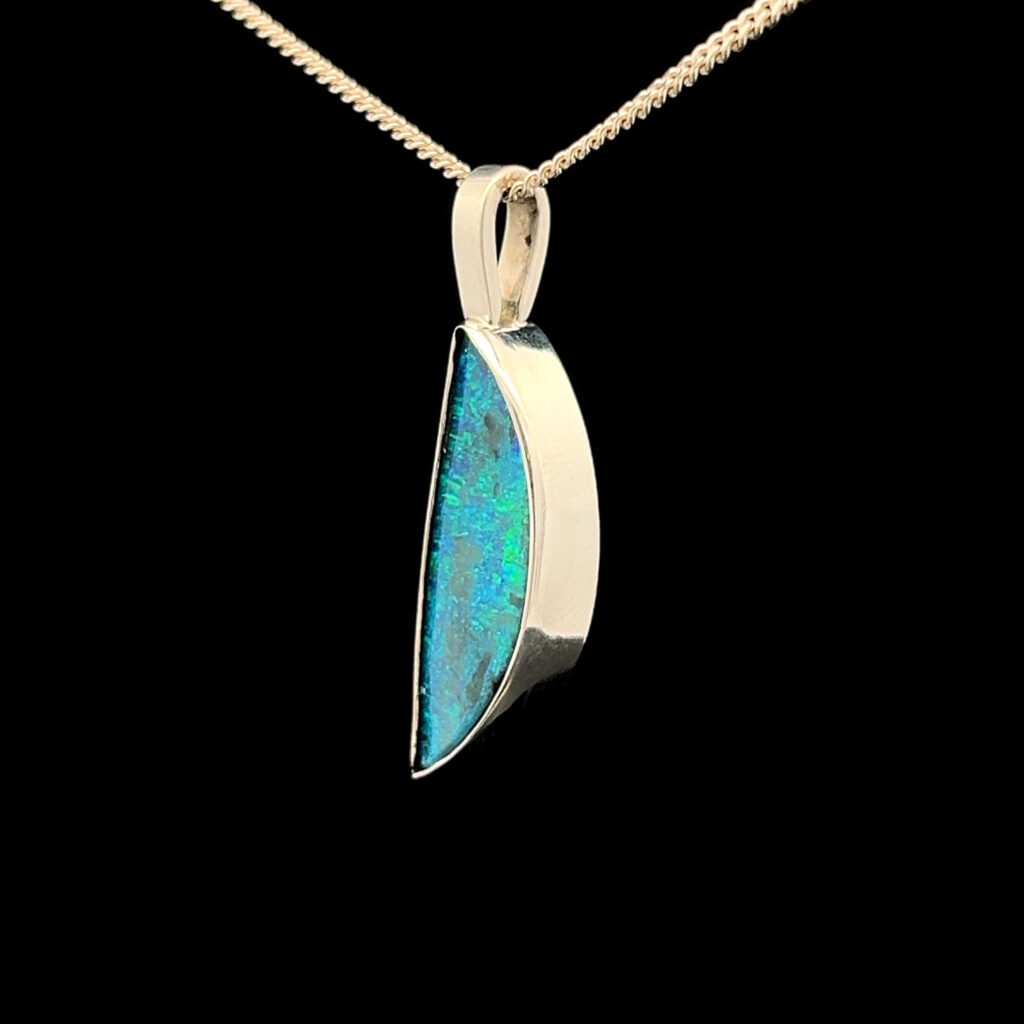 18K White Gold Solid Boulder Opal Pendant 27791