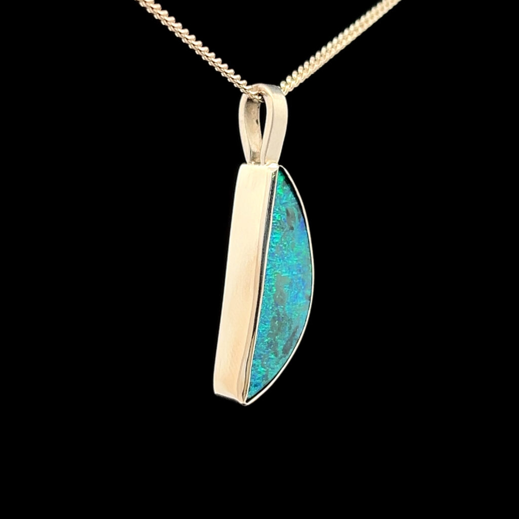 18K White Gold Solid Boulder Opal Pendant 27791