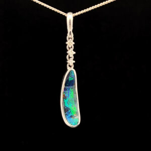 18K White Gold Solid Boulder Opal & Diamond Enhancer Pendant 27794