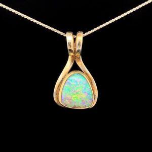 18K White & Yellow Gold Solid Crystal Boulder Opal Pendant 27798