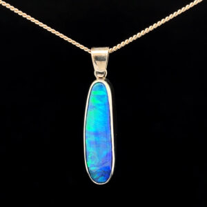 18K White Gold Solid Boulder Opal Pendant 27802