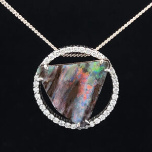 18K White Gold Solid Boulder Opal & Diamond Slider Pendant 27891