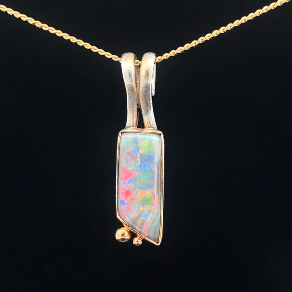 18K Rose & White Gold Solid Crystal Opal Pendant 27903