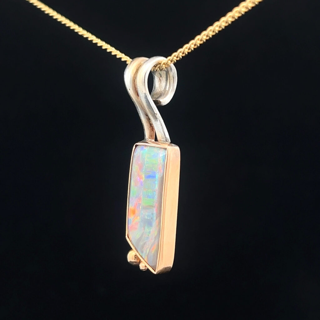 18K Rose & White Gold Solid Crystal Opal Pendant 27903