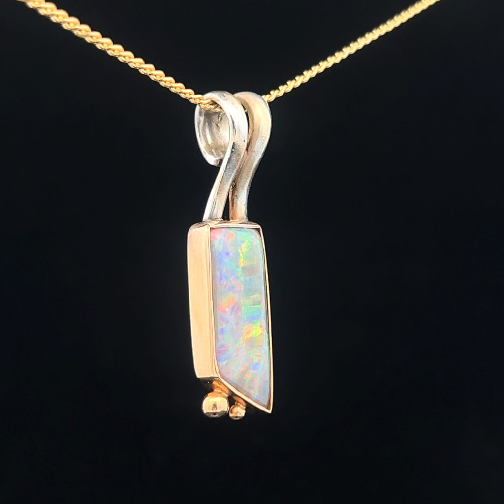 18K Rose & White Gold Solid Crystal Opal Pendant 27903