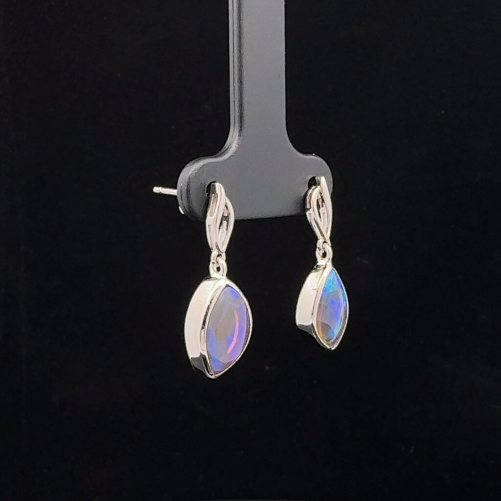 Sterling Silver Solid Crystal Opal Drop Earrings 28540