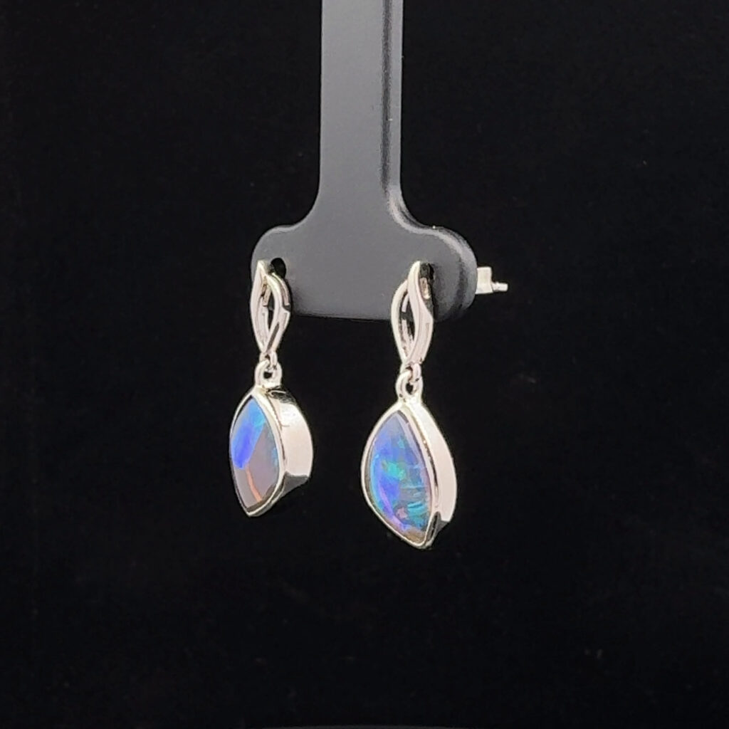 Sterling Silver Solid Crystal Opal Drop Earrings 28540