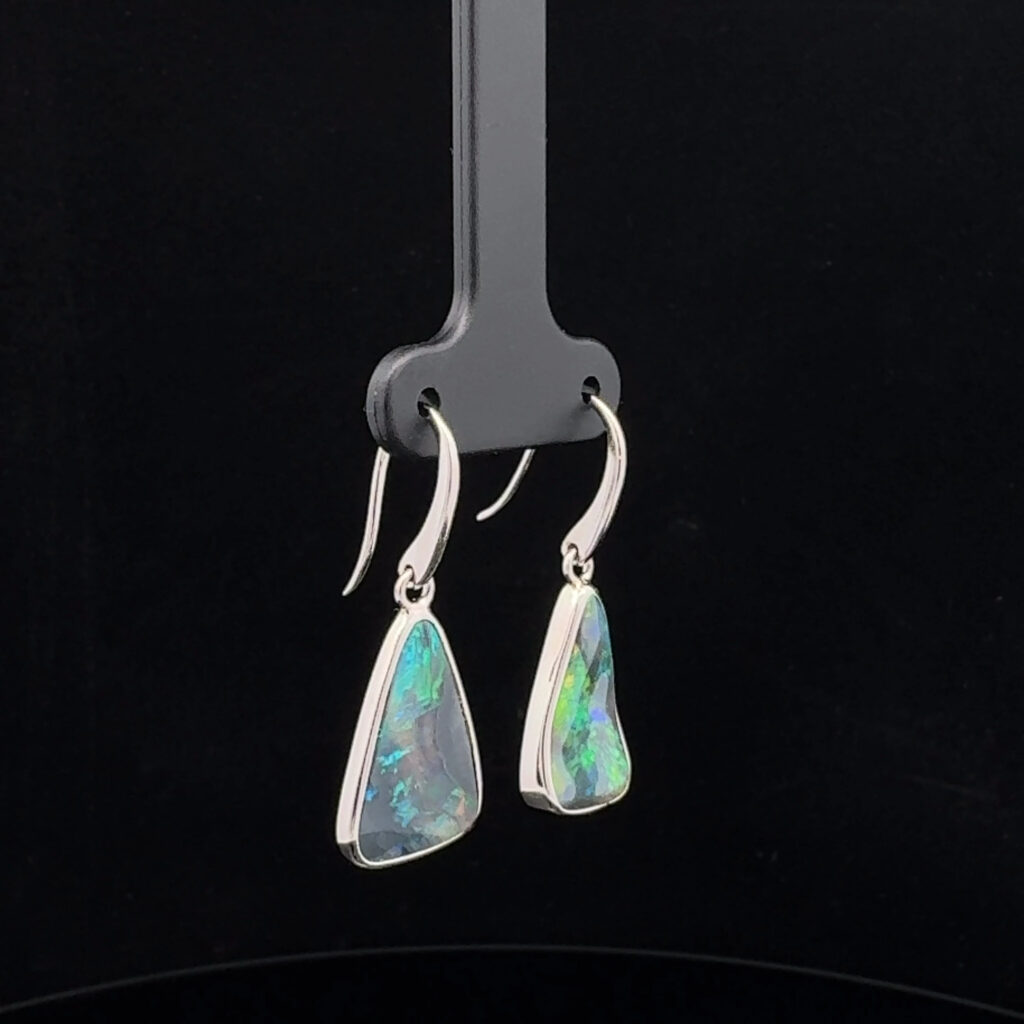 Sterling Silver Solid Black Opal Drop-Earrings 28544