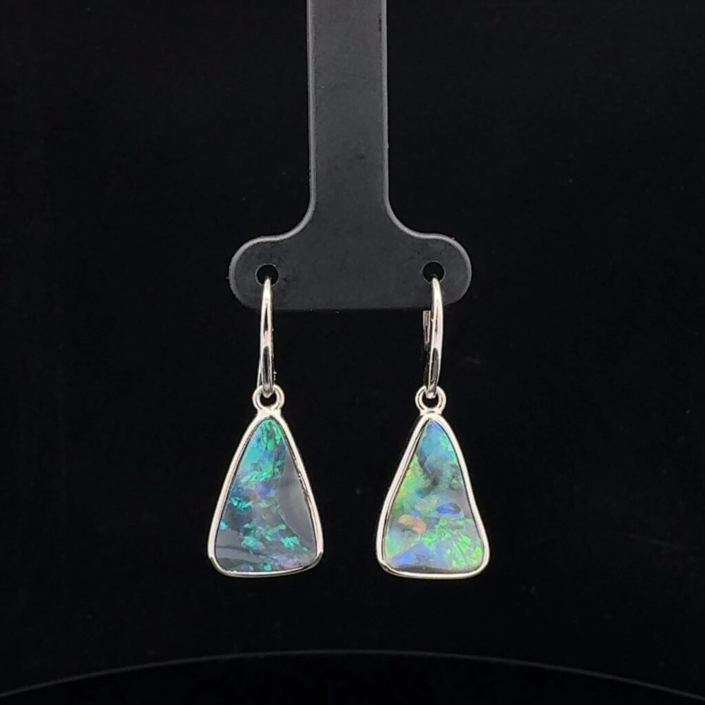 Sterling Silver Solid Black Opal Drop-Earrings 28544