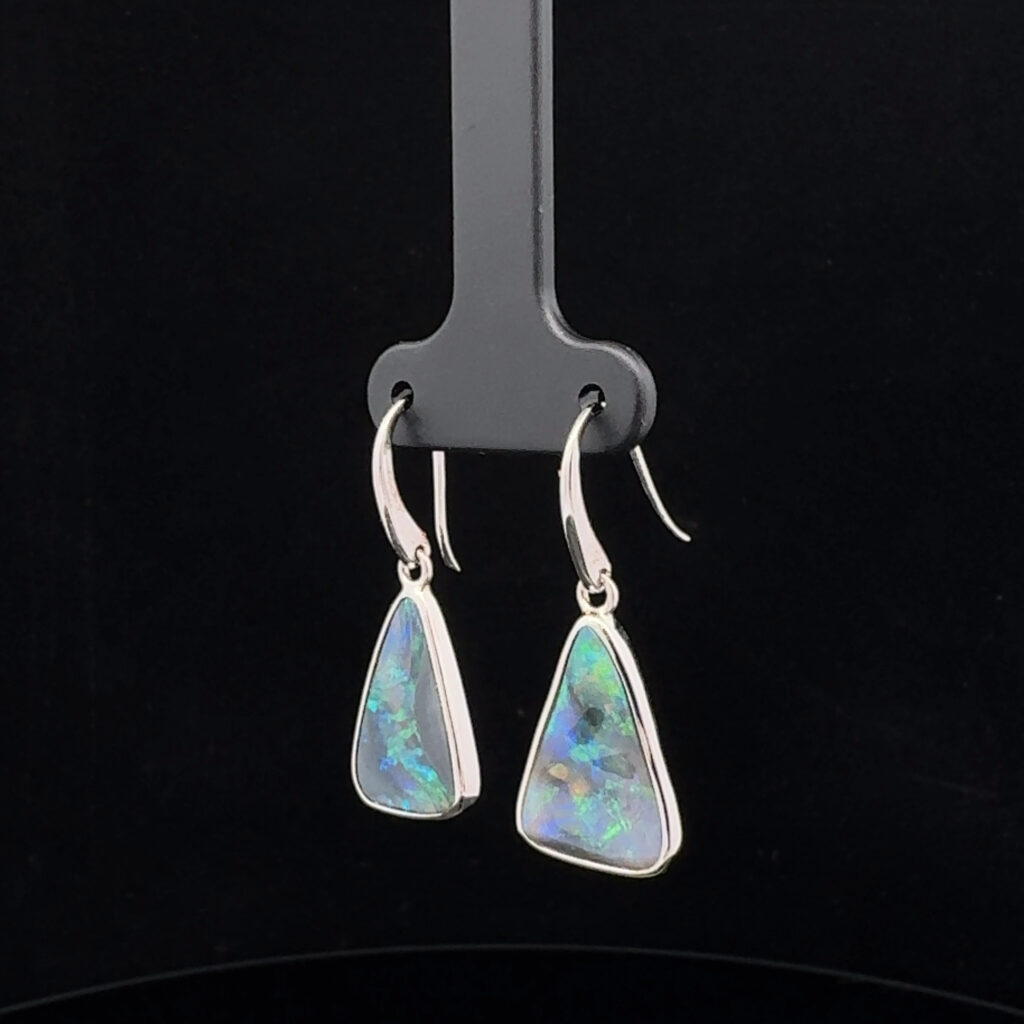 Sterling Silver Solid Black Opal Drop-Earrings 28544