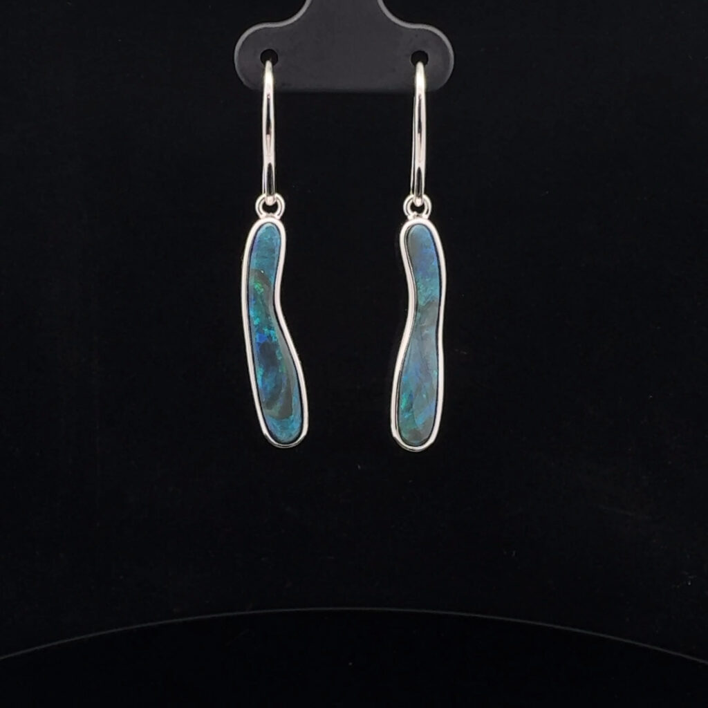 Sterling Silver Solid Black Opal Drop-Earrings 28548