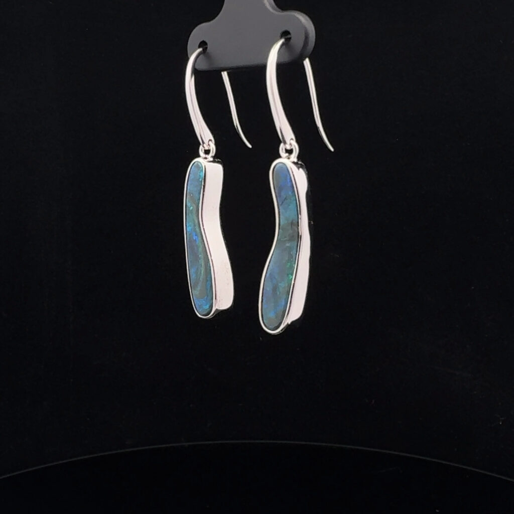 Sterling Silver Solid Black Opal Drop-Earrings 28548