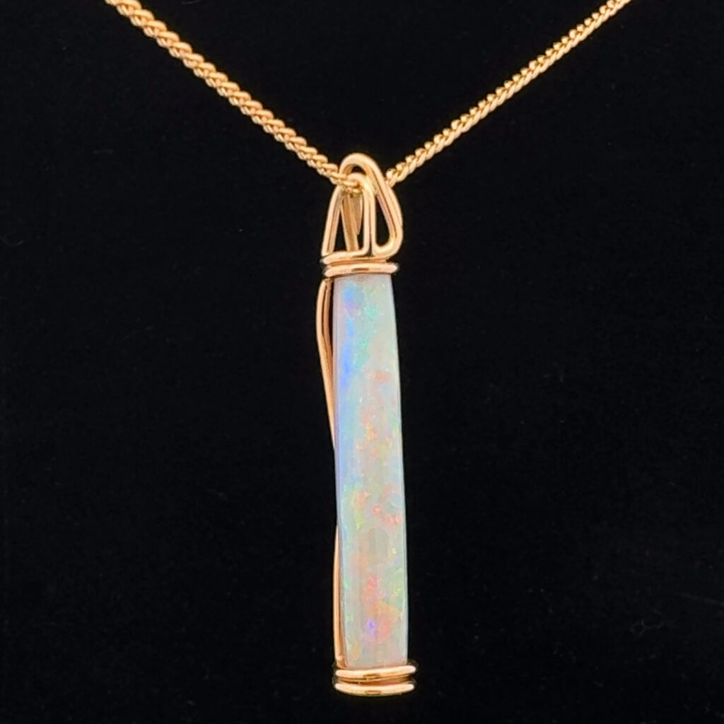 18K Yellow Gold Solid Crystal Belemnite Opal Pendant 28568