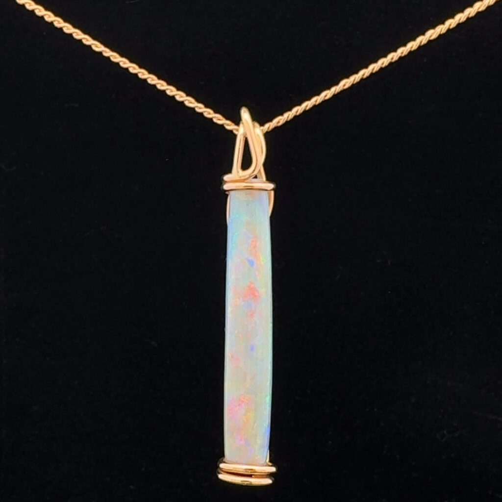 18K Yellow Gold Solid Crystal Belemnite Opal Pendant 28568