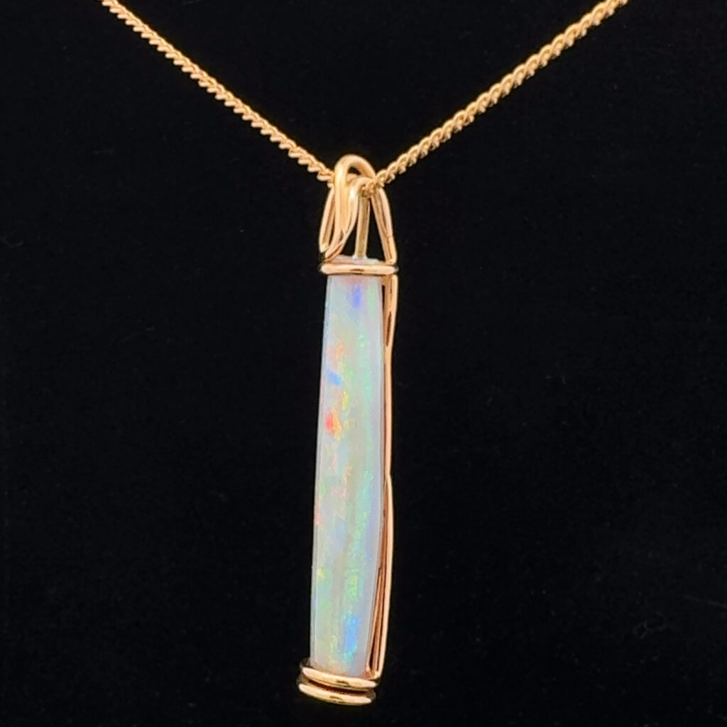 18K Yellow Gold Solid Crystal Belemnite Opal Pendant 28568