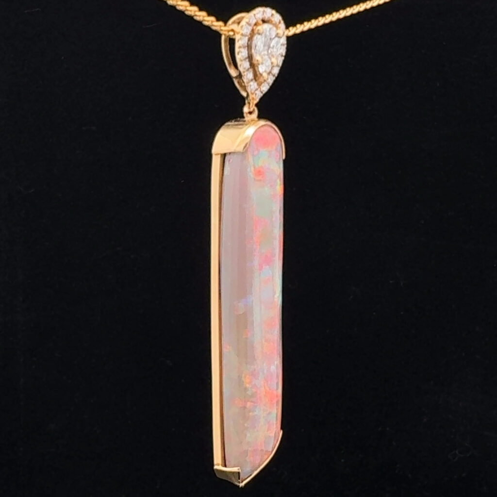 18K Yellow Gold Solid Belemnite Crystal Opal & Diamond Pendant 28591