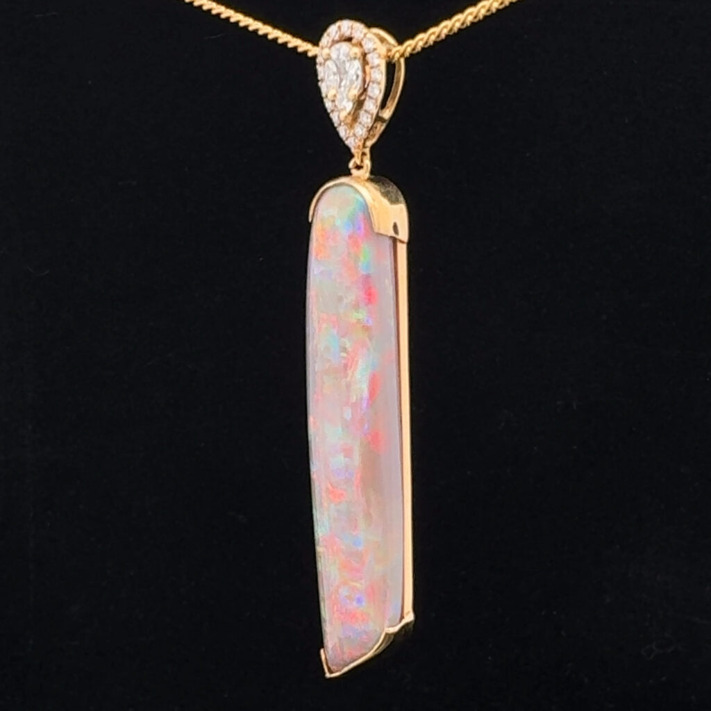 18K Yellow Gold Solid Belemnite Crystal Opal & Diamond Pendant 28591