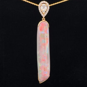 18K Yellow Gold Solid Belemnite Crystal Opal & Diamond Pendant 28591