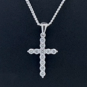 18K White Gold Diamond Cross Pendant