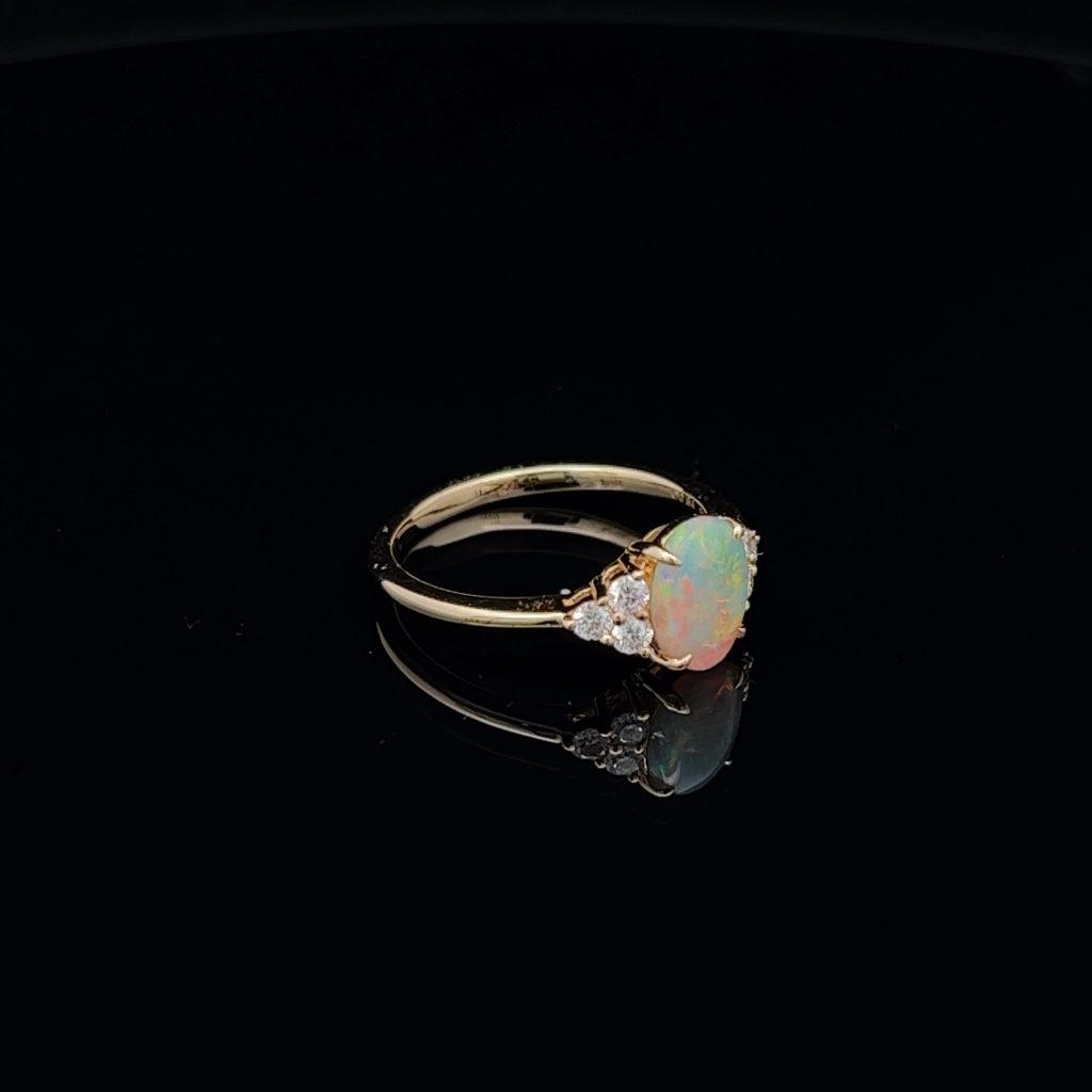 18K Yellow Gold Solid Crystal Opal & Diamond Engagement Ring 28505