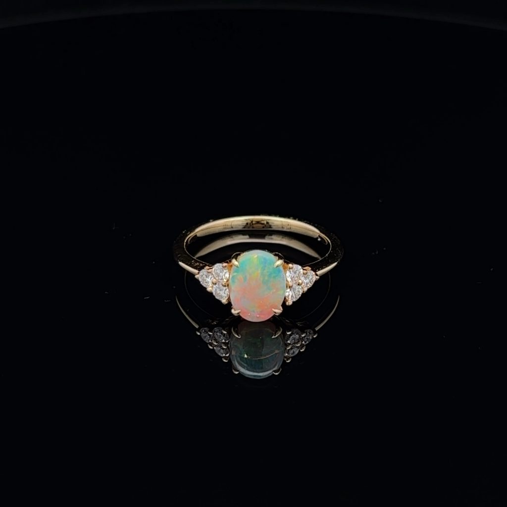 18K Yellow Gold Solid Crystal Opal & Diamond Engagement Ring 28505