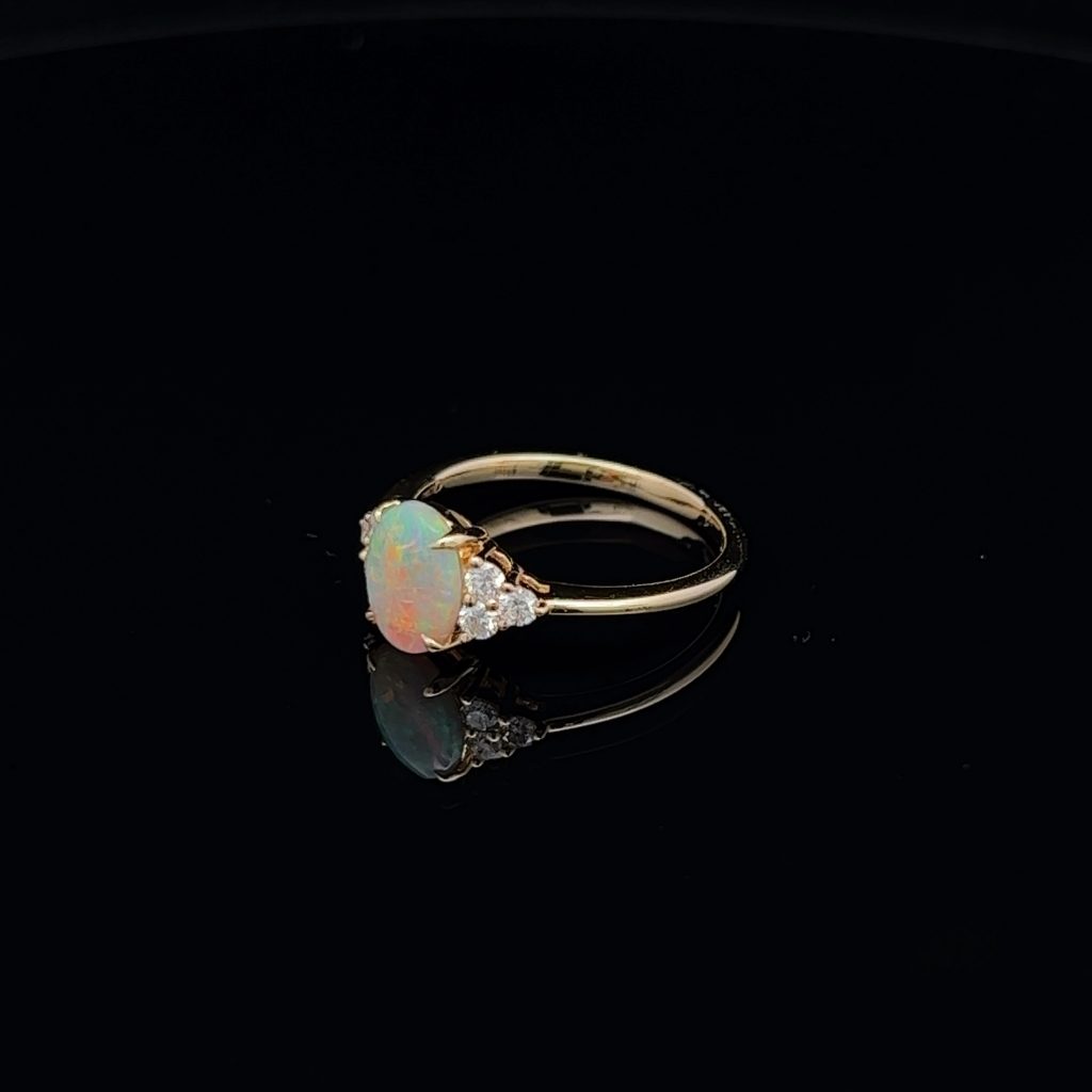 18K Yellow Gold Solid Crystal Opal & Diamond Engagement Ring 28505