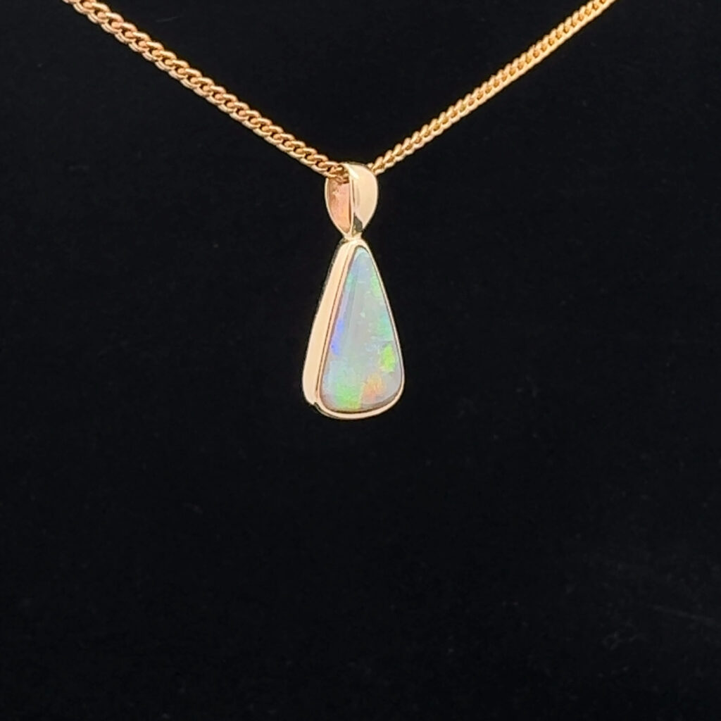 14K Yellow Gold Solid Crystal Opal Pendant 30207