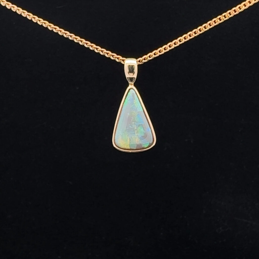 14K Yellow Gold Solid Crystal Opal Pendant 30207