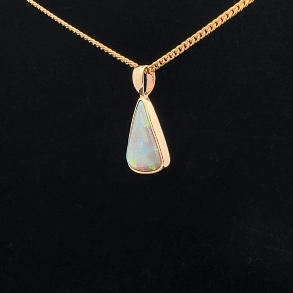 14K Yellow Gold Solid Crystal Opal Pendant 30207