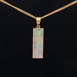 18K Yellow Gold Solid Crystal Opal Pendant 30286