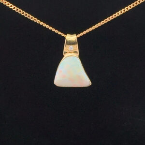 18K Yellow Gold Solid Crystal Opal & Diamond Pendant 30290