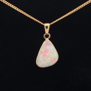 18K Yellow Gold Solid Crystal Opal Pendant 30301