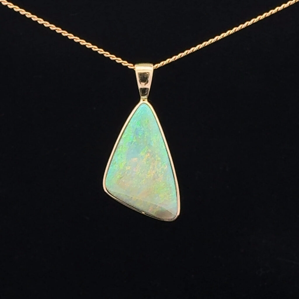 14K Yellow Gold Solid Light Opal Pendant 30821