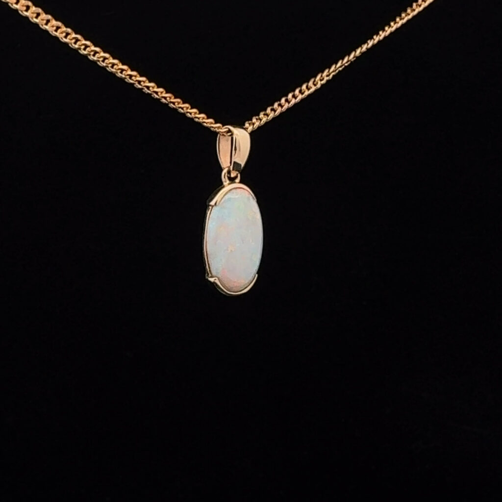 14K Yellow Gold Solid Light Opal Pendant 30902