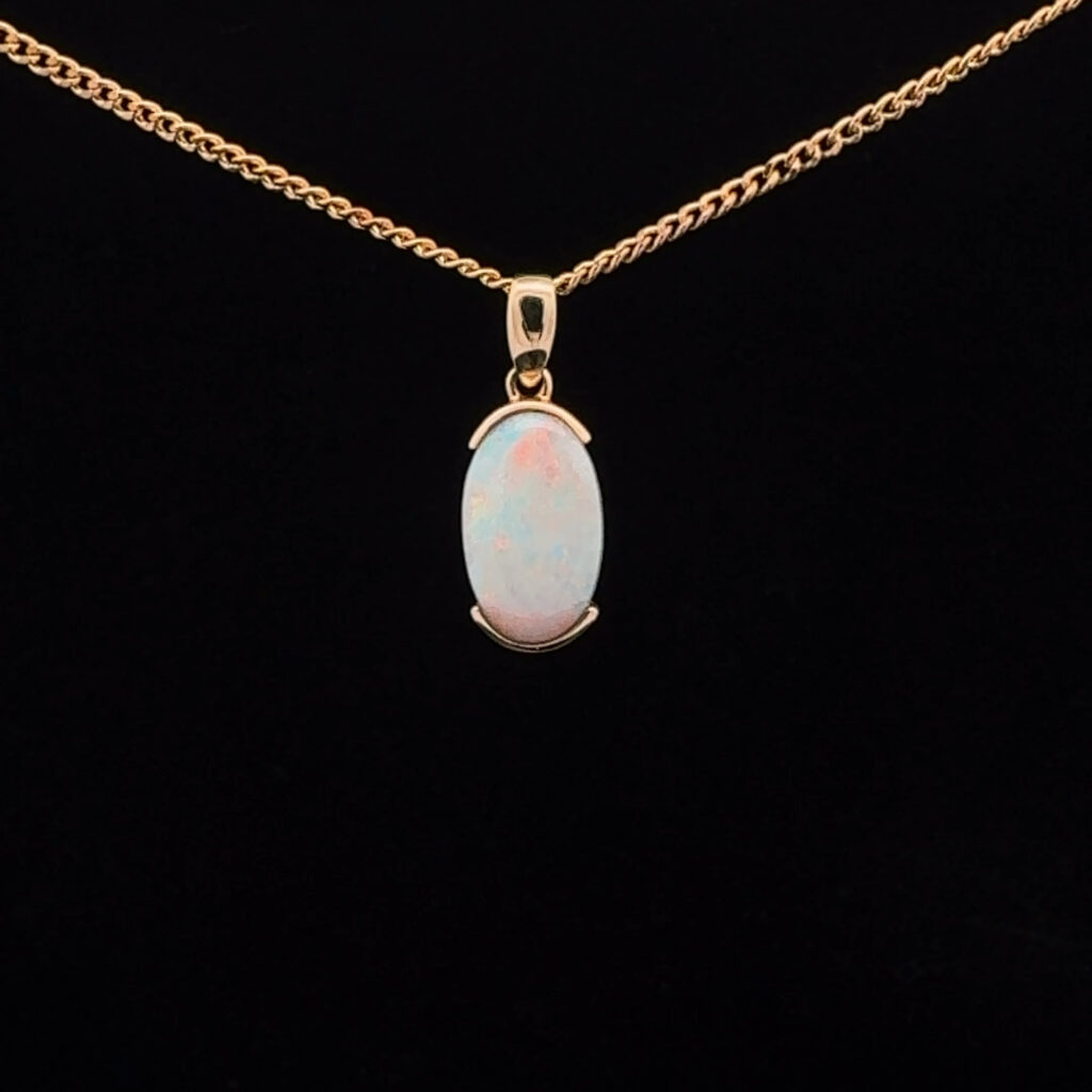 14K Yellow Gold Solid Light Opal Pendant 30902